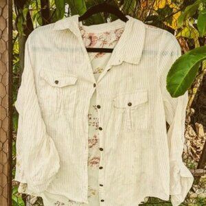 Free People cream and white long sleeve